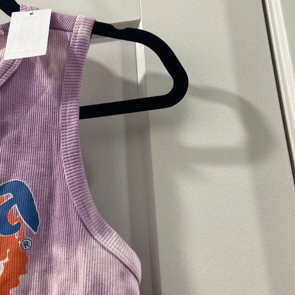 Fanta orange don't you wanta? Purple white Tye die ribbed crop top NWT Coca-Cola - Picture 5 of 7